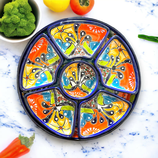 Mexican Handmade Talavera Sectional Appetizer Tray | Hand Painted Pottery