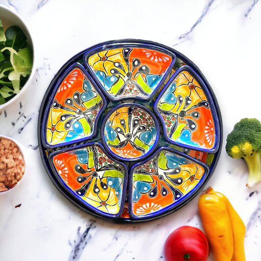 Handmade Mexican Talavera Sectional Appetizer Tray | Hand Painted Pottery