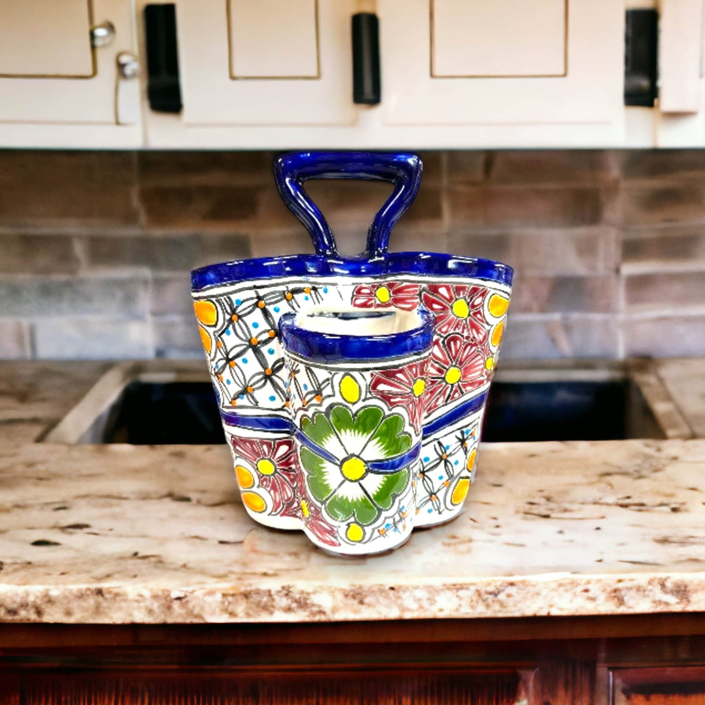 Mexican Handmade Talavera Utensil Holder | Hand-Painted Mexican Artwork