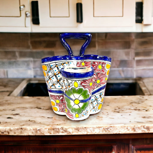 Mexican Handmade Talavera Utensil Holder | Hand-Painted Mexican Artwork