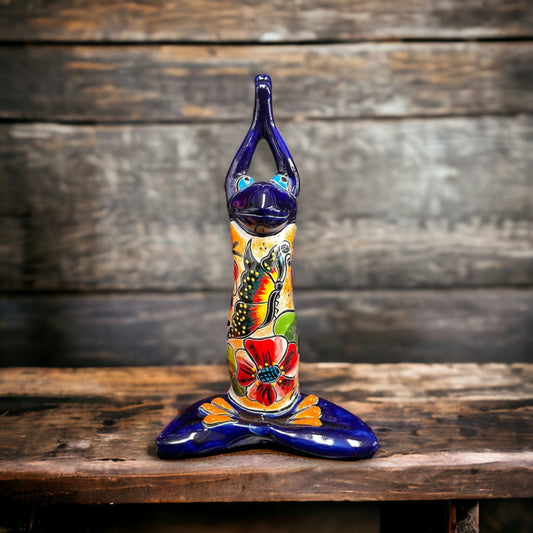 Colorful Hand Painted Talavera Frog Statue | Large Mexican Art Decor