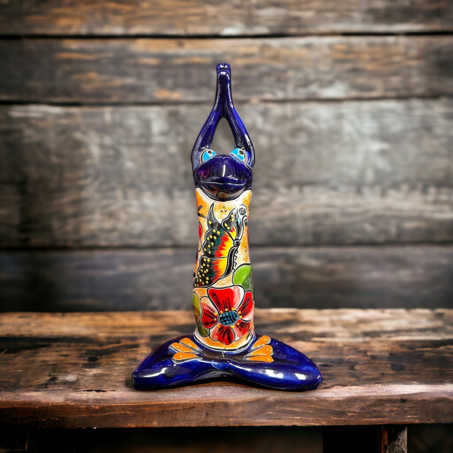 Colorful Hand Painted Talavera Frog Statue | Large Mexican Art Decor