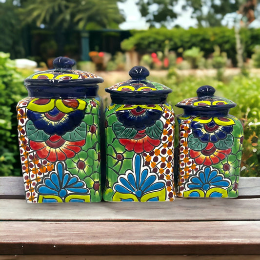 Colorful Mexican Talavera Canister Set | Artisan Hand-Painted Pottery