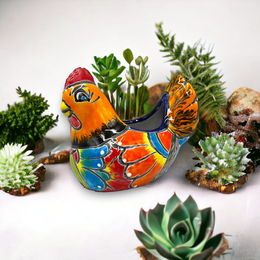 Colorful Talavera Chicken Planter | Hand-Painted Ceramic Decor