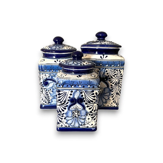 Handmade Blue Canister Set | Colorful Mexican Talavera Pottery