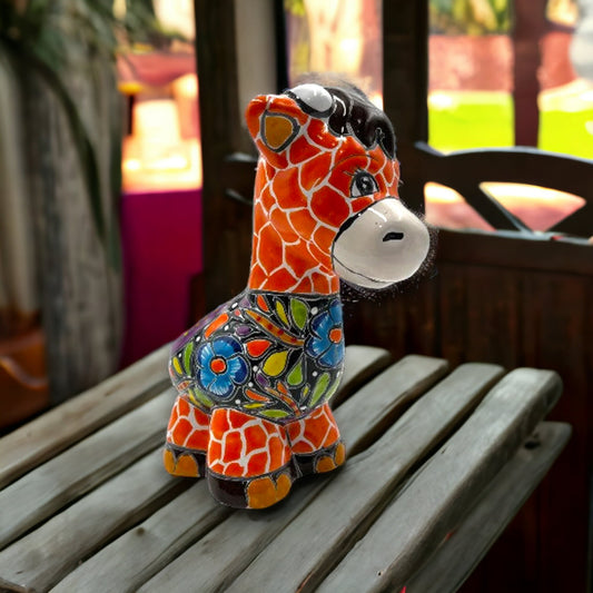 Adorable Hand-Painted Talavera Giraffe Planter | Small Giraffe Statue for Succulents