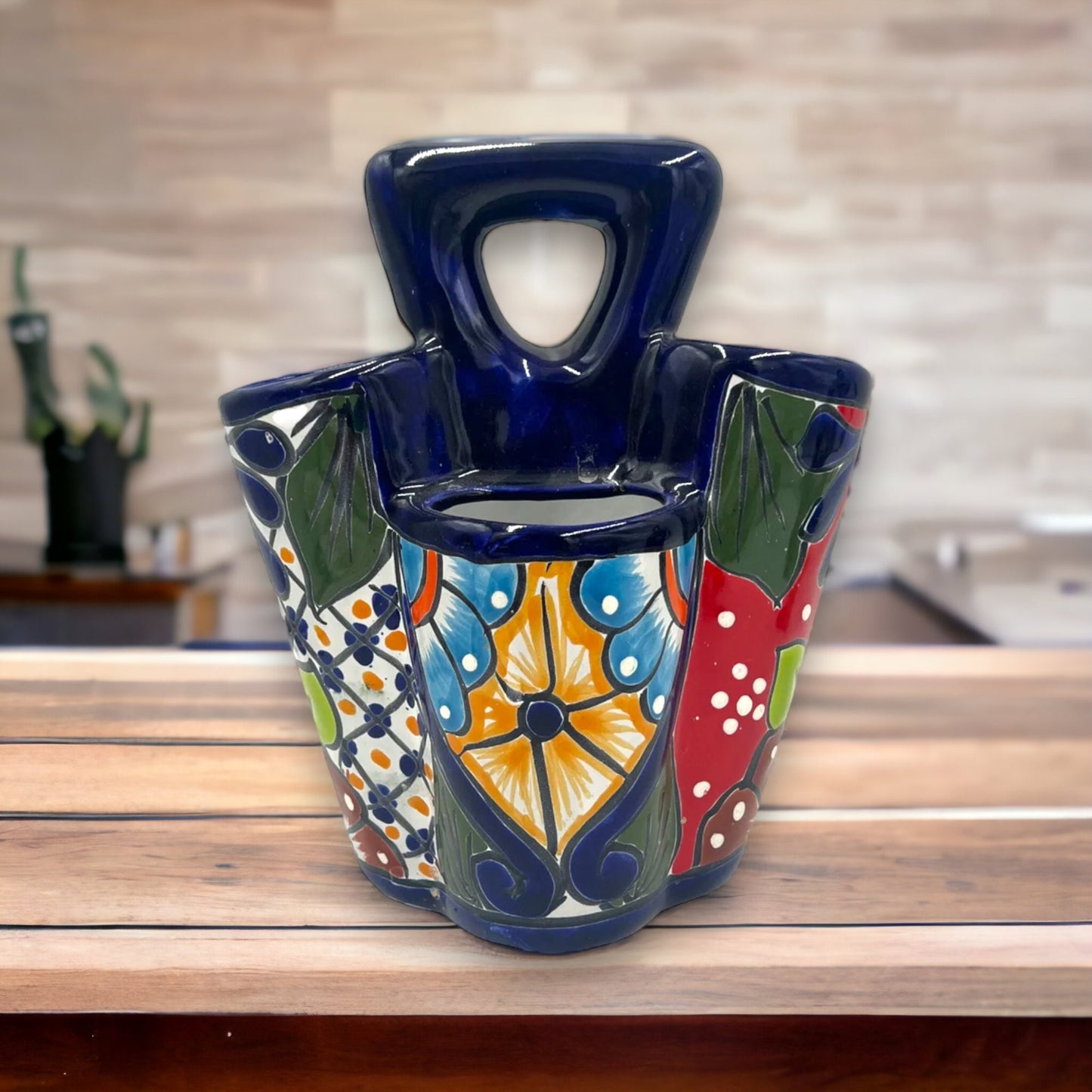 Handmade Talavera Kitchen Utensil Holder | Colorful Mexican Organizer