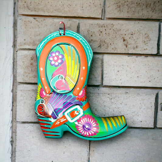 Colorful Guerrero Handmade Cowboy Boot Wall Art | Hand Painted Mexican Pottery (Large)