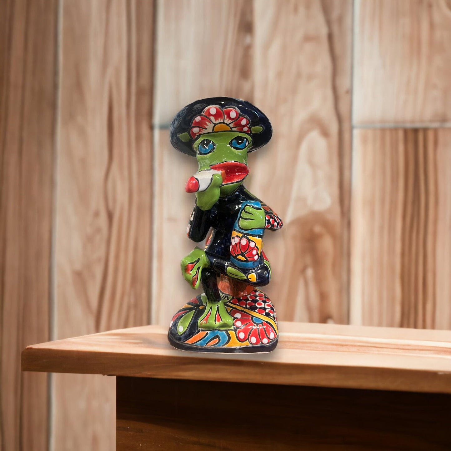 Talavera Frog Statue | Handcrafted Artisan Smoking Sculpture