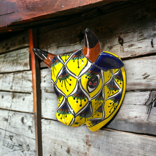 Colorful Talavera Bull Planter | Handmade Mexican Peacock Wall Art (Medium)