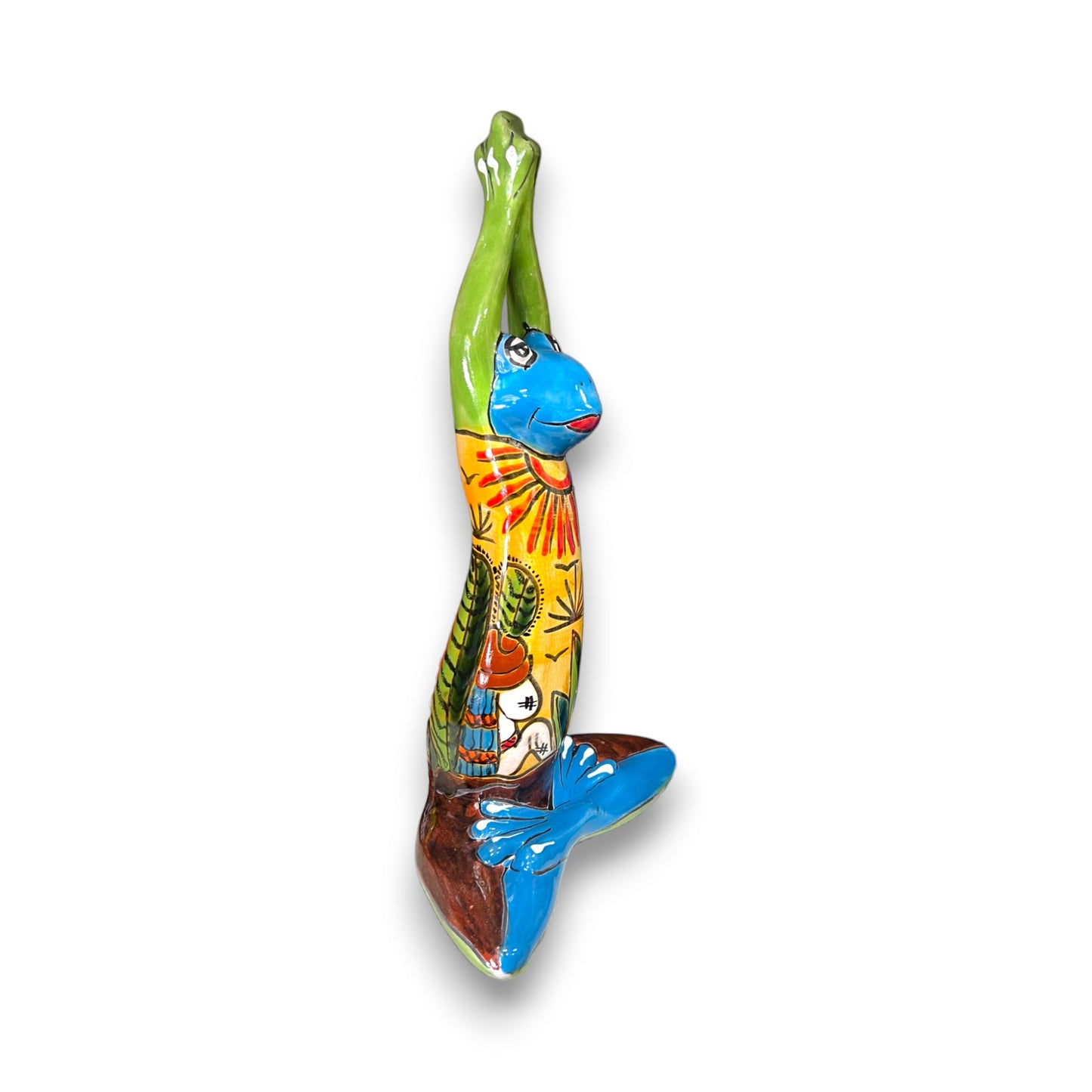 Vibrant Talavera Frog Statue | Colorful Hand-Painted Yoga Frog with Desert Design