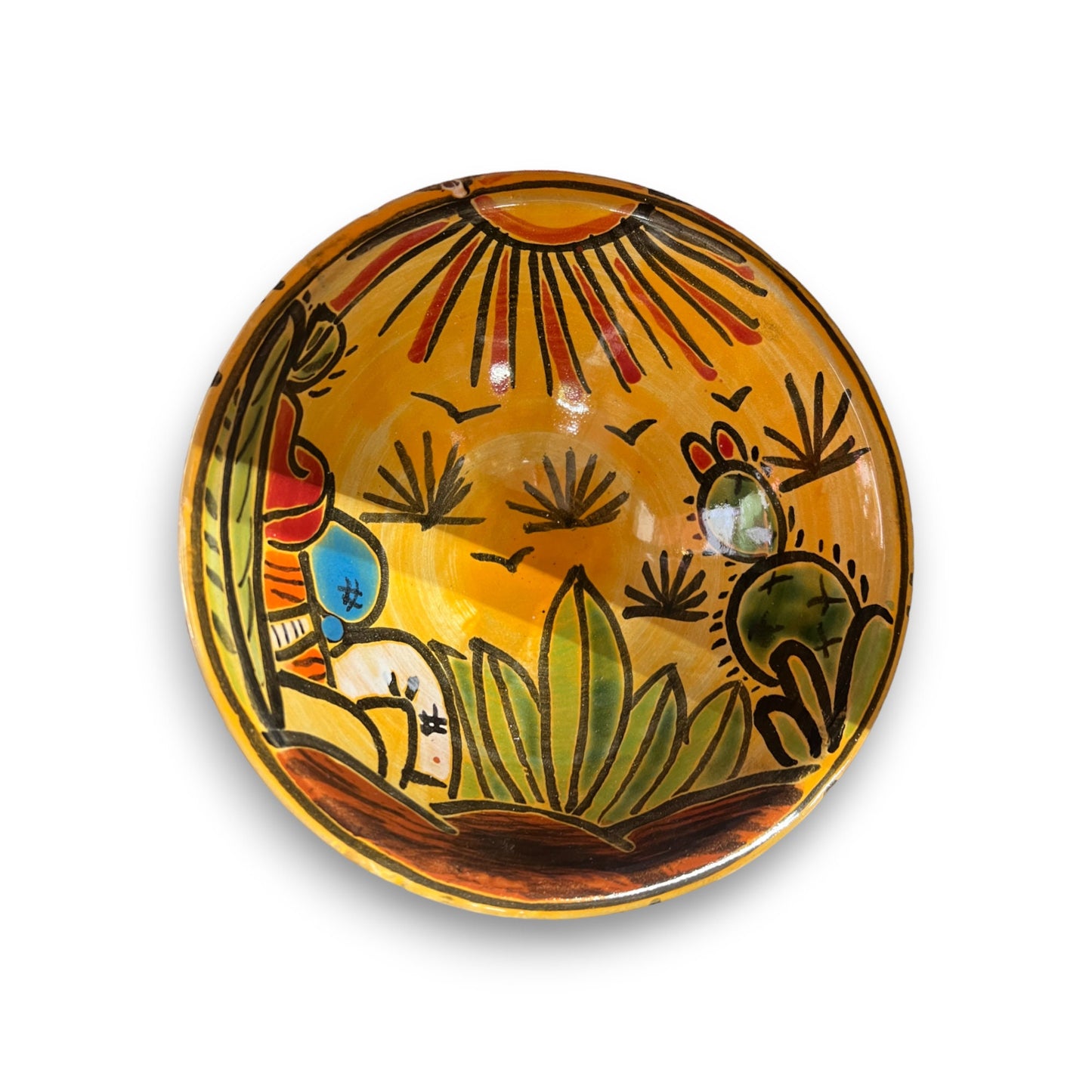Hand-Painted Talavera Dog Bowl | Southwest Desert Landscape Art