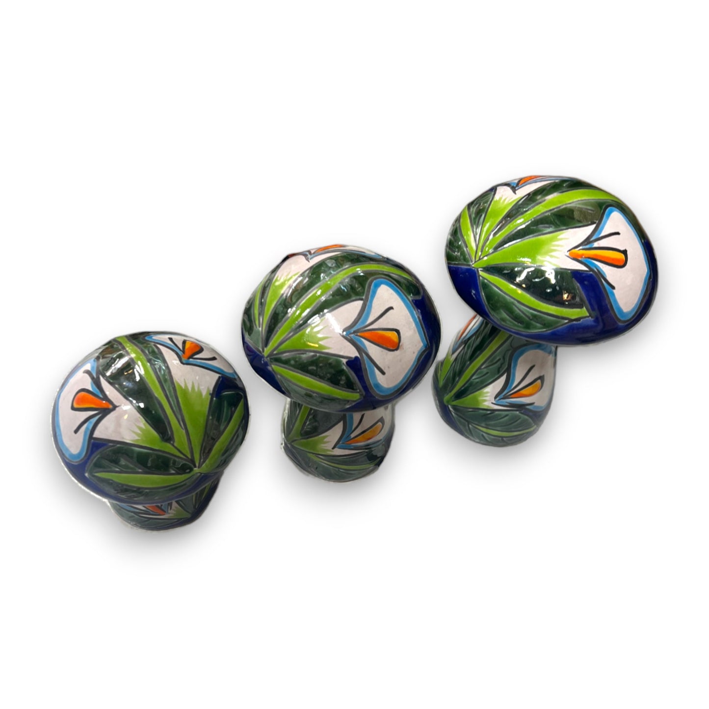 Set of 3 Colorful Talavera Mushroom Set | Hand-Painted Calla Lily Art (Small)