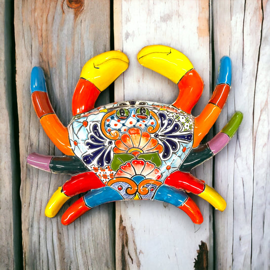 Mexican Handmade Crab Wall Art | Colorful Talavera Statue (Large)