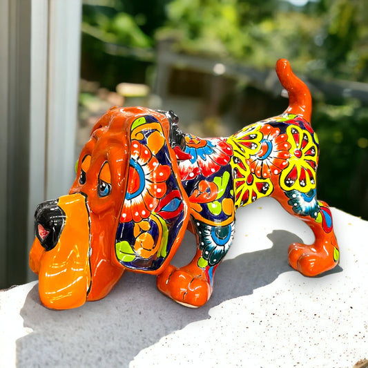 Talavera Dog Statue | Colorful Hand-Painted Mexican Pottery Hound