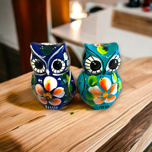 Mexican Owl Salt and Pepper Shakers | Hand-Painted Ceramic Set