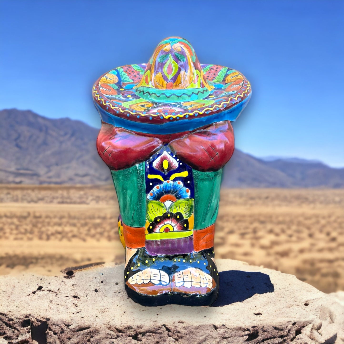 Rare XL Talavera Panchito Sleeping Man Statue | Hand-Painted Mexican Pottery 16"H x 15"L x 11"W