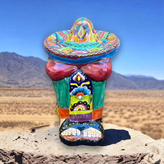 XL Talavera Panchito Statue | Hand-Painted Mexican Pottery Decor - colorful hand-painted sleeping man statue from Guanajuato, lead-free glazed