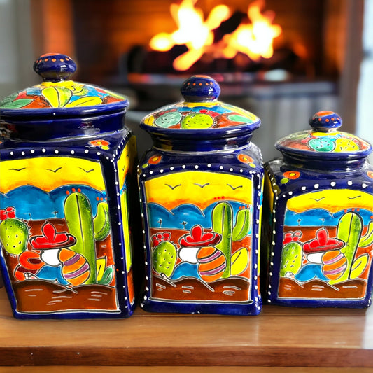 Handmade Panchito Canister Set | Colorful Mexican Talavera Pottery