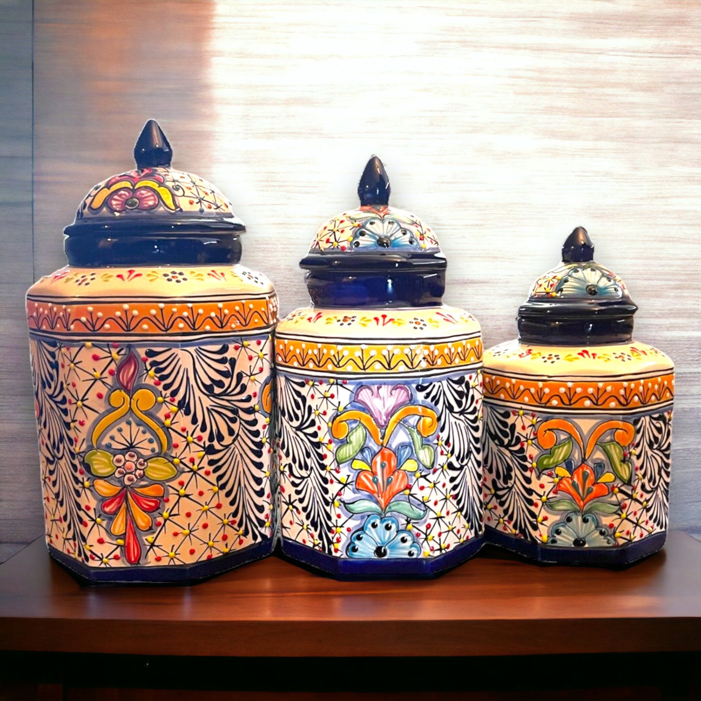 Set of 3 Talavera Canister Set | Handmade Mexican Pottery from Puebla