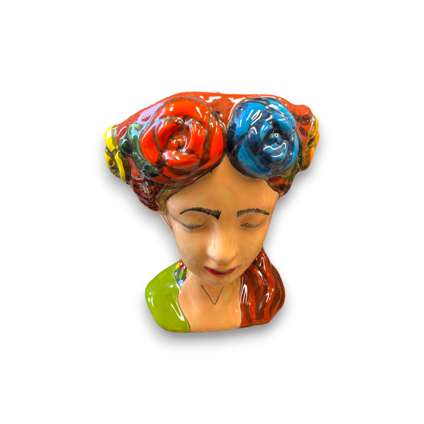 Talavera Ceramic Girl Planter | Handmade Mexican Person Statue (Medium Size)