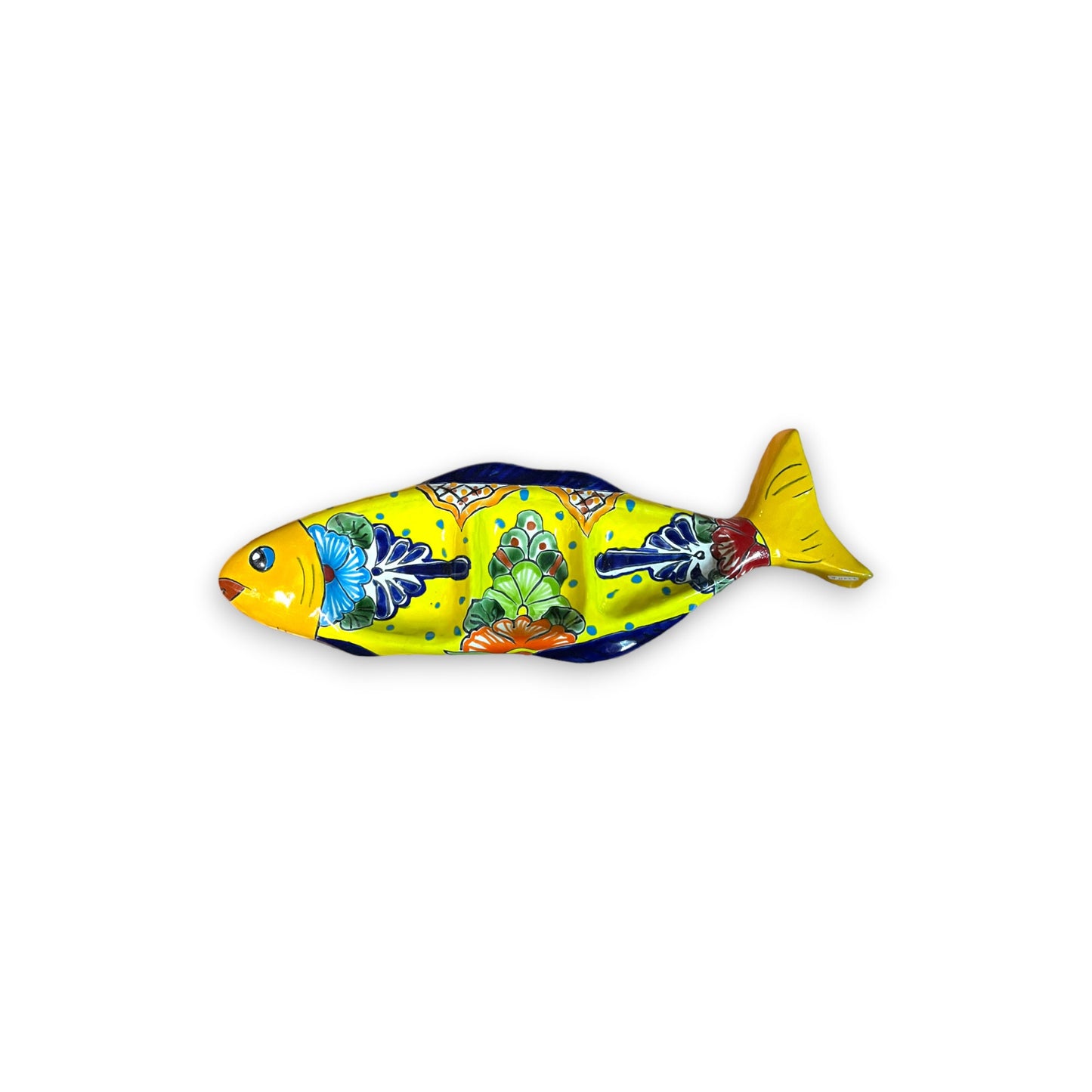 Handmade Talavera Fish Sectional | Large Colorful Serving Tray