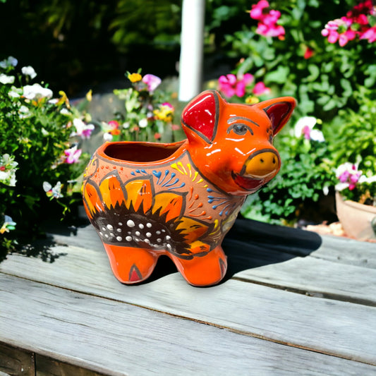 Mexican Talavera Pig Planter | Colorful Hand-Painted (Small)