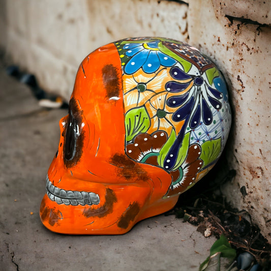 XL Talavera Skull Statue | Handcrafted Mexican Halloween Decor