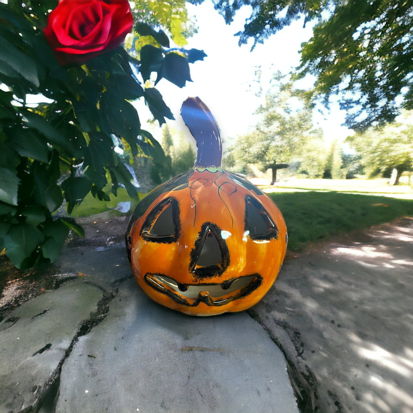 Talavera Pumpkin | Handcrafted Mexican Jack-o'-Lantern Art (10" Diameter)