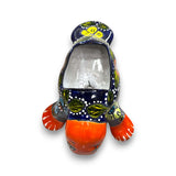 Mexican Handmade Seal Planter | Colorful Talavera Seal (Medium Size) hand-painted Talavera seal planter in navy, orange and floral motifs
