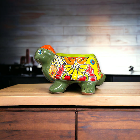 Small Talavera Turtle Planter | Hand-Painted Mexican Pottery