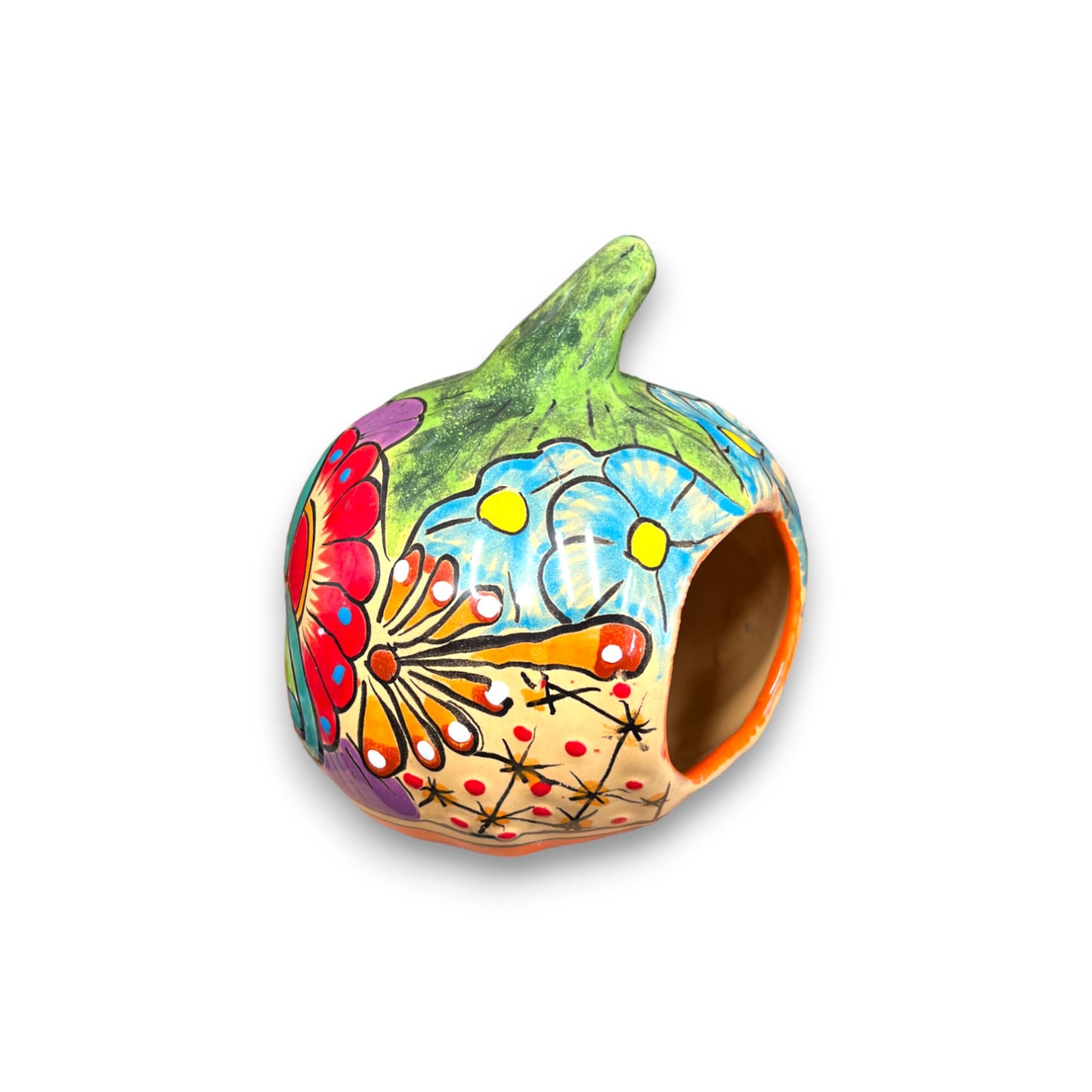 Colorful Hand-Painted Talavera Pumpkin | Artisan Crafted Small Pumpkin Decor