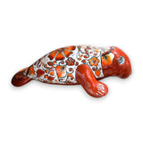 Mexican Handmade Seal Statue | Colorful Talavera Seal (Medium Size) - hand-painted orange floral Talavera ceramic seal statue, kiln-fired, Guanajuato artisan made