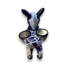 Large Talavera Donkey Planter | Blue and White Ceramic Burro Pot hand-painted cobalt blue ceramic donkey planter with two plant cavities