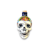 Talavera Skull Decanter | Small Day of the Dead Ceramic Bottle hand-painted Talavera skull-shaped ceramic decanter with cork stopper