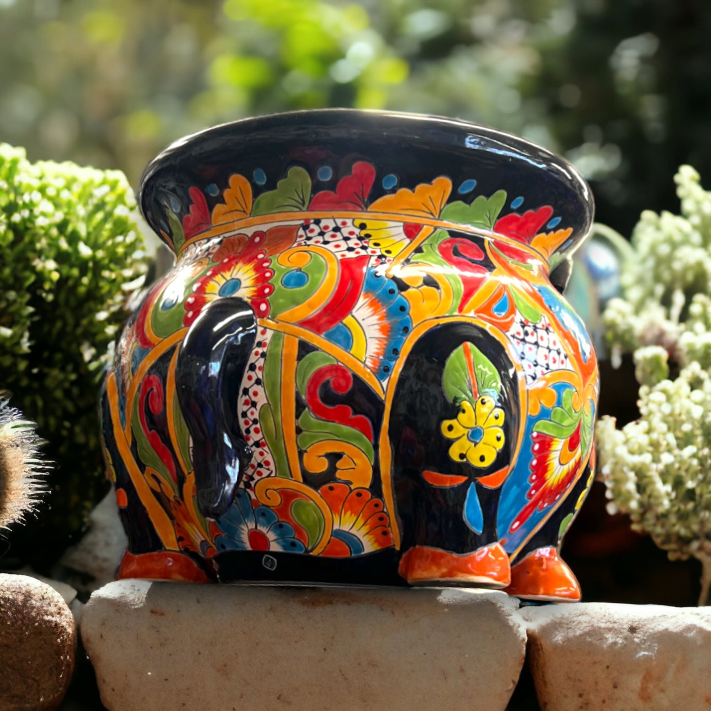 HUGE XL Talavera Donkey Planter | Colorful Hand-Painted Mexican Burro Pottery