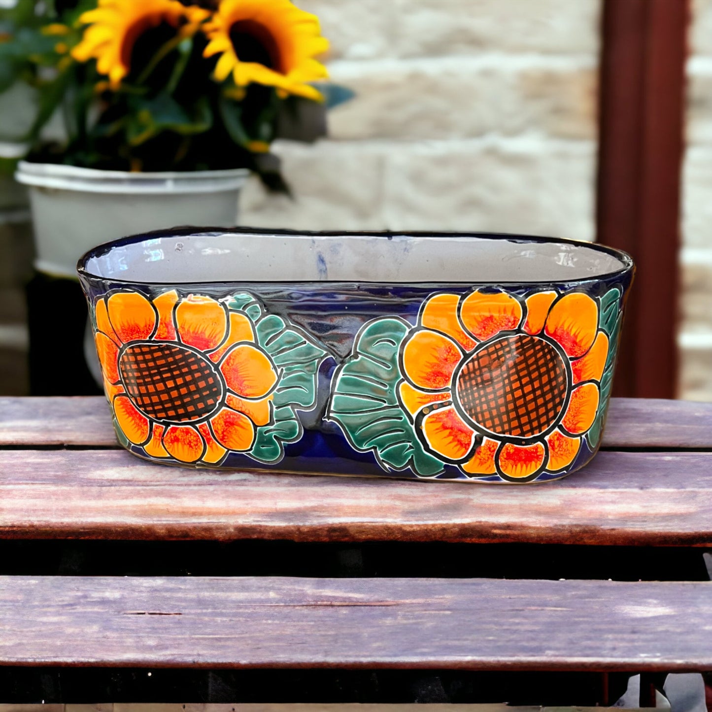 Talavera Sun Flower Planter | Medium-Sized Talavera Planter