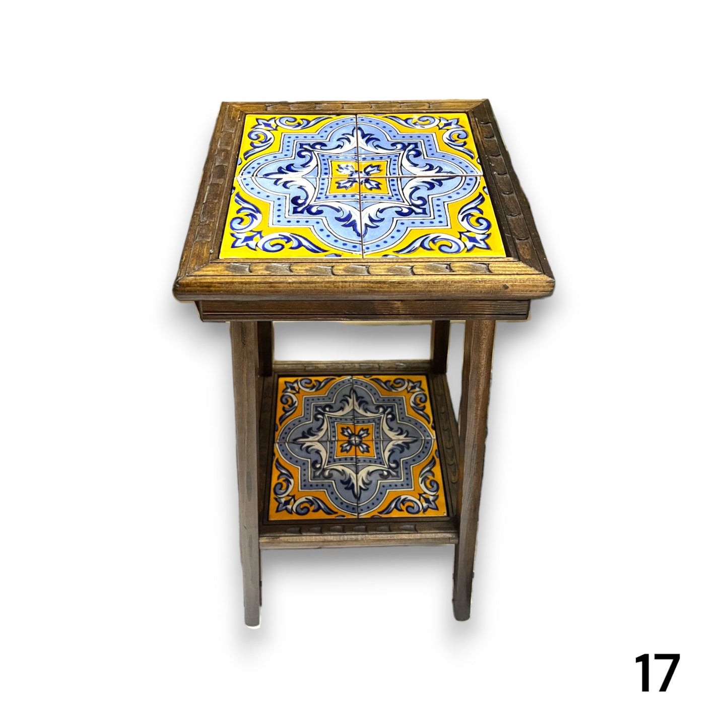 Handmade Mexican Accent End Table | Talavera Tiles, Wood Side Table