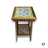 Square Talavera Tile End Table | Handmade Mexican Wood Accent Table handcrafted in Guanajuato with vibrant blue and yellow Talavera tiles