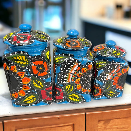 Handmade Canister Set | Colorful Mexican Talavera Pottery Kitchen Decor