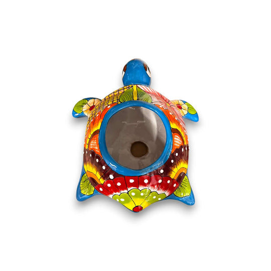 Small Talavera Sea Turtle Planter | Hand-Painted Mexican Turtle Pottery — colorful hand-painted Talavera turtle planter, kiln-fired lead-free glaze