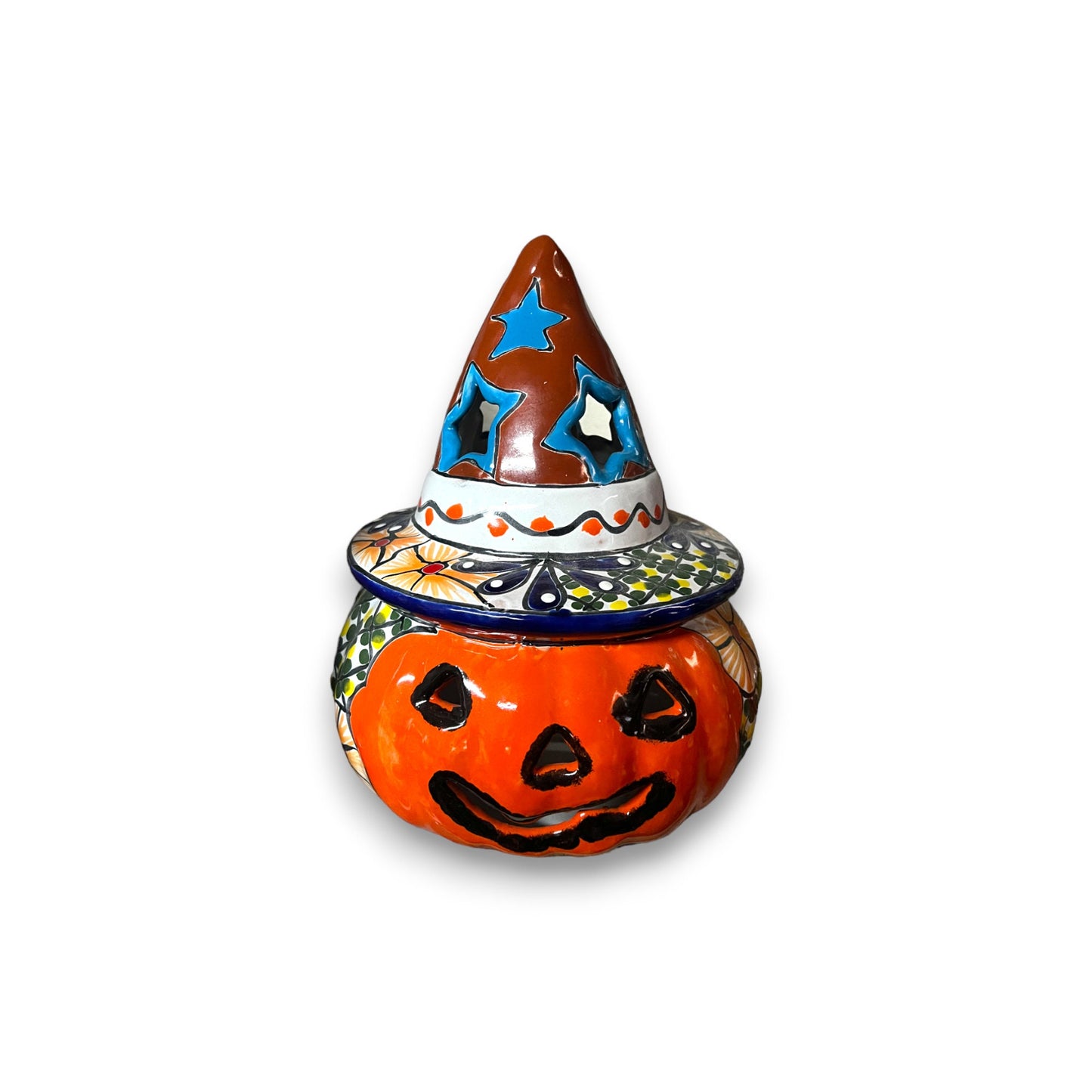 Talavera Pumpkin | Handcrafted Mexican Jack-o'-Lantern Art (7" Diameter)