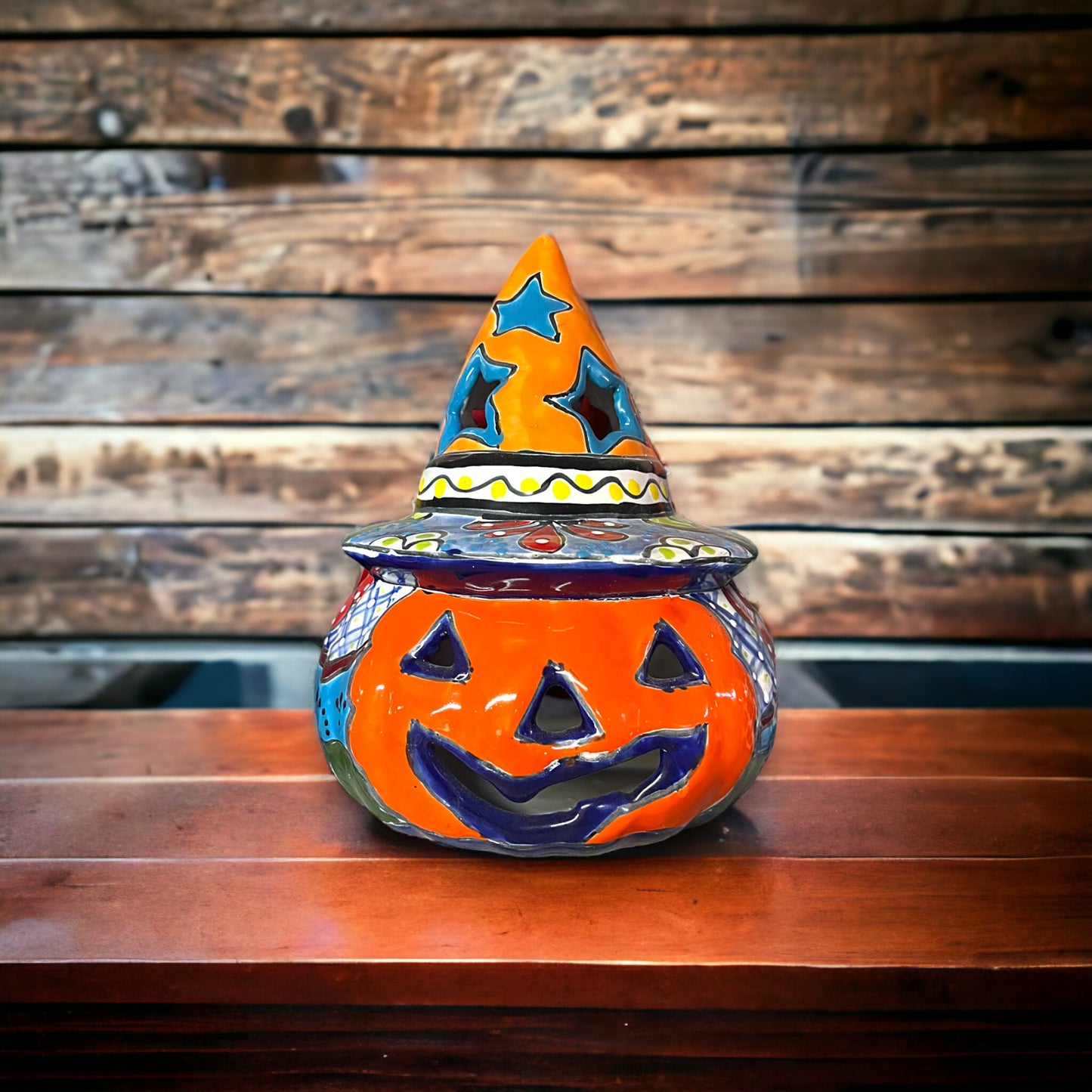 Talavera Pumpkin | Handcrafted Mexican Jack-o'-Lantern Art (7" Diameter)