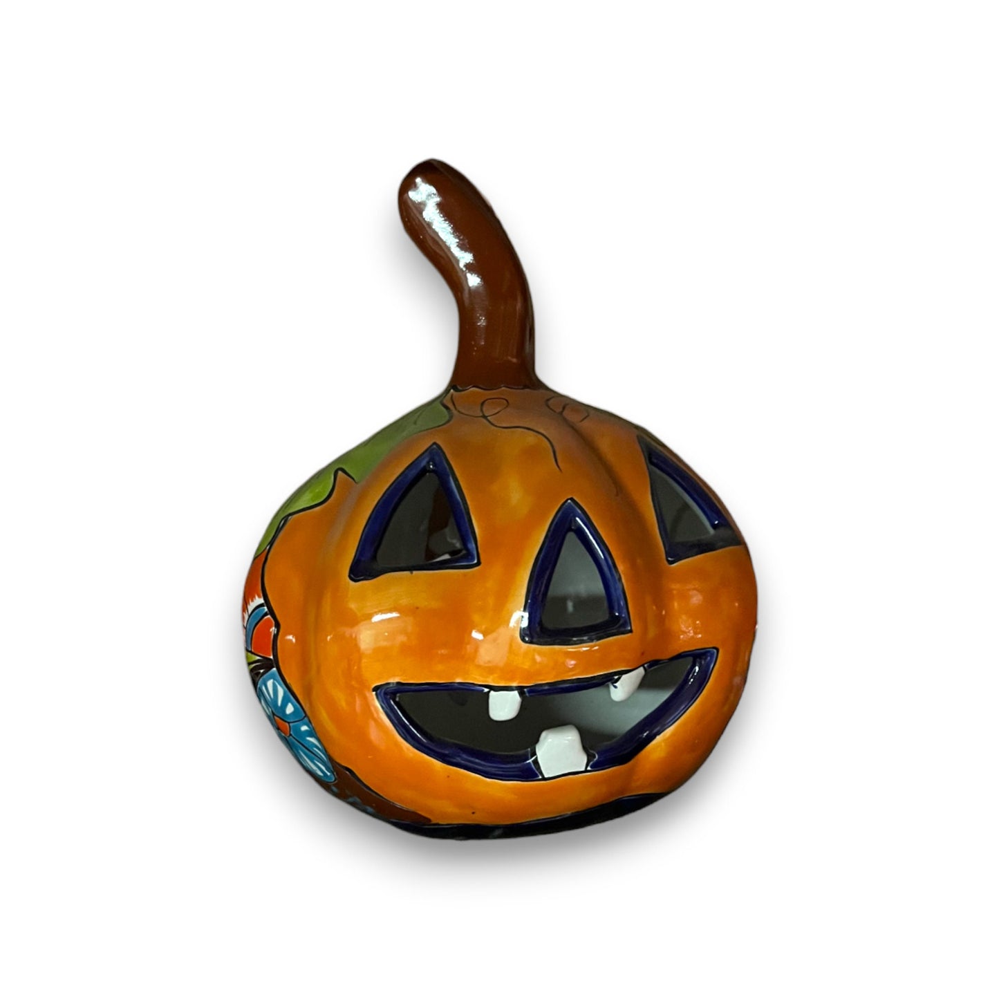 Talavera Pumpkin | Handcrafted Mexican Jack-o'-Lantern Art (10" Diameter)