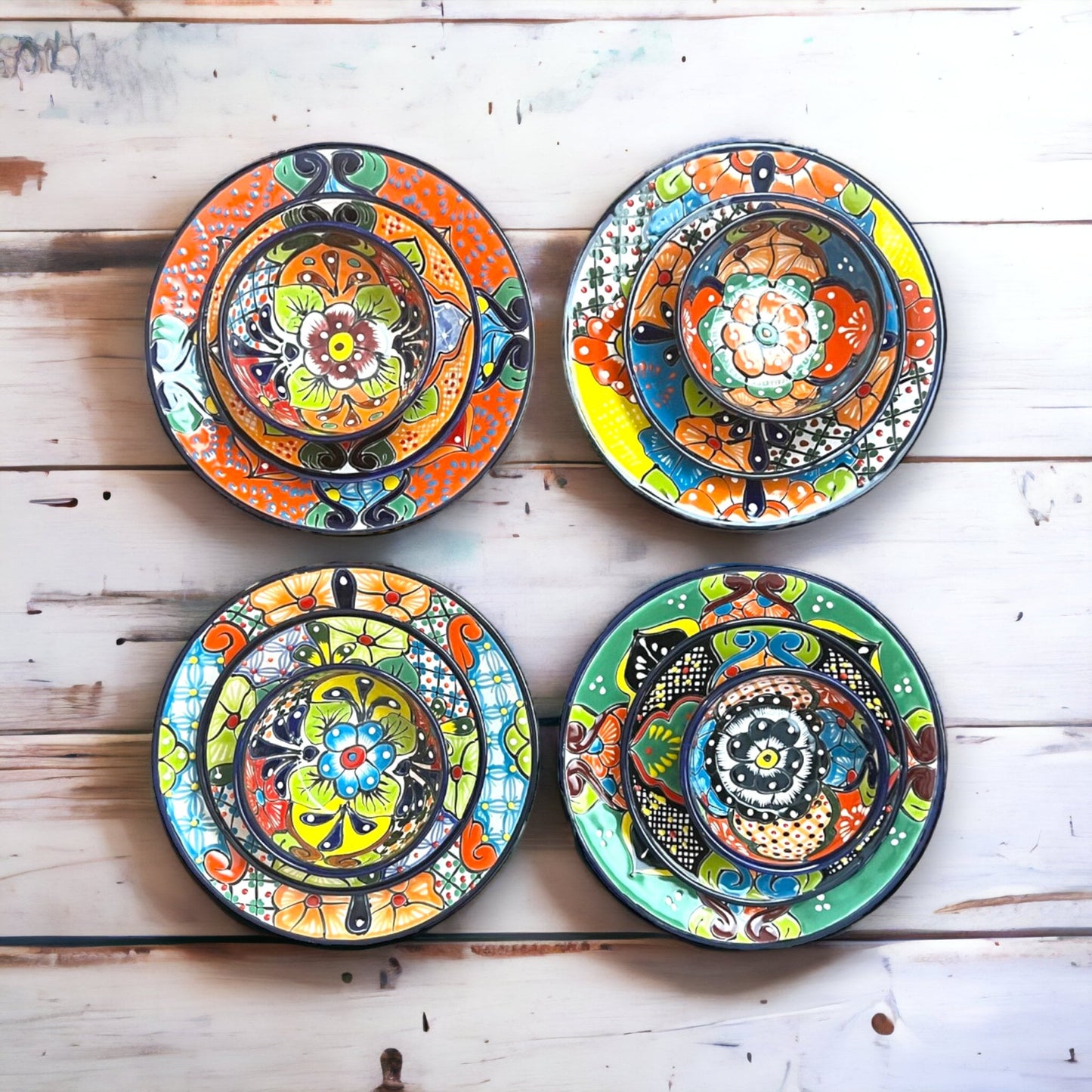 12 Piece Talavera Dinnerware Set | Handmade Mexican Tableware (Seats 4)