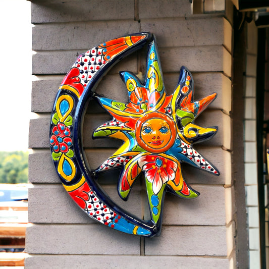 Mexican Handmade Eclipse Wall Art | Talavera Sun & Moon (Small)