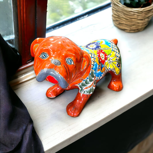 Handmade Talavera Dog Statue | Colorful Hand-Painted Medium Animal Artwork