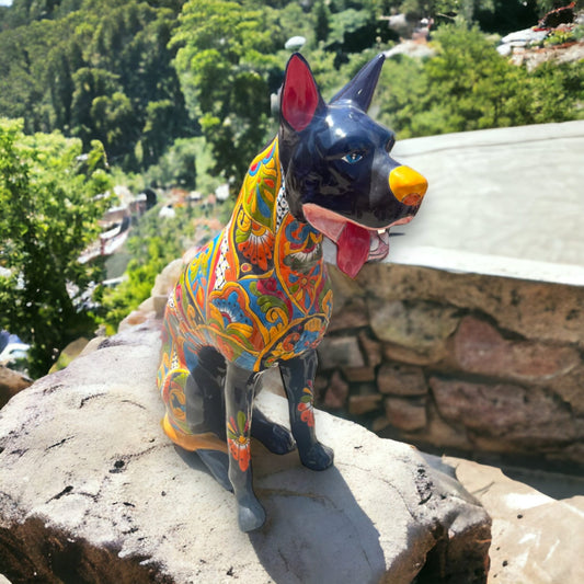 Hand-Painted Talavera Dog Statue | Colorful 4 Ft. Tall Mexican Ceramic Sculpture