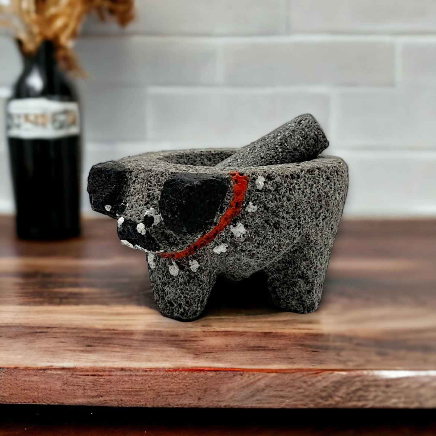 Authentic Mexican Volcanic Stone Mortar and Pestle | Charming Tiny Animal Molcajete (2" Diameter)