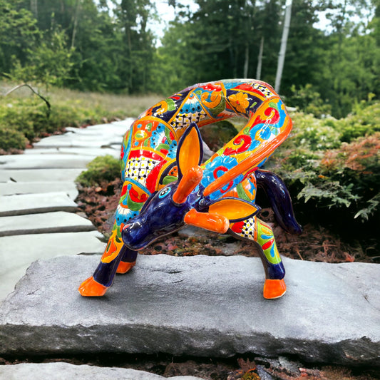 Colorful Hand-Painted Talavera Giraffe Statue | Mexican Ceramic Giraffe (Medium)